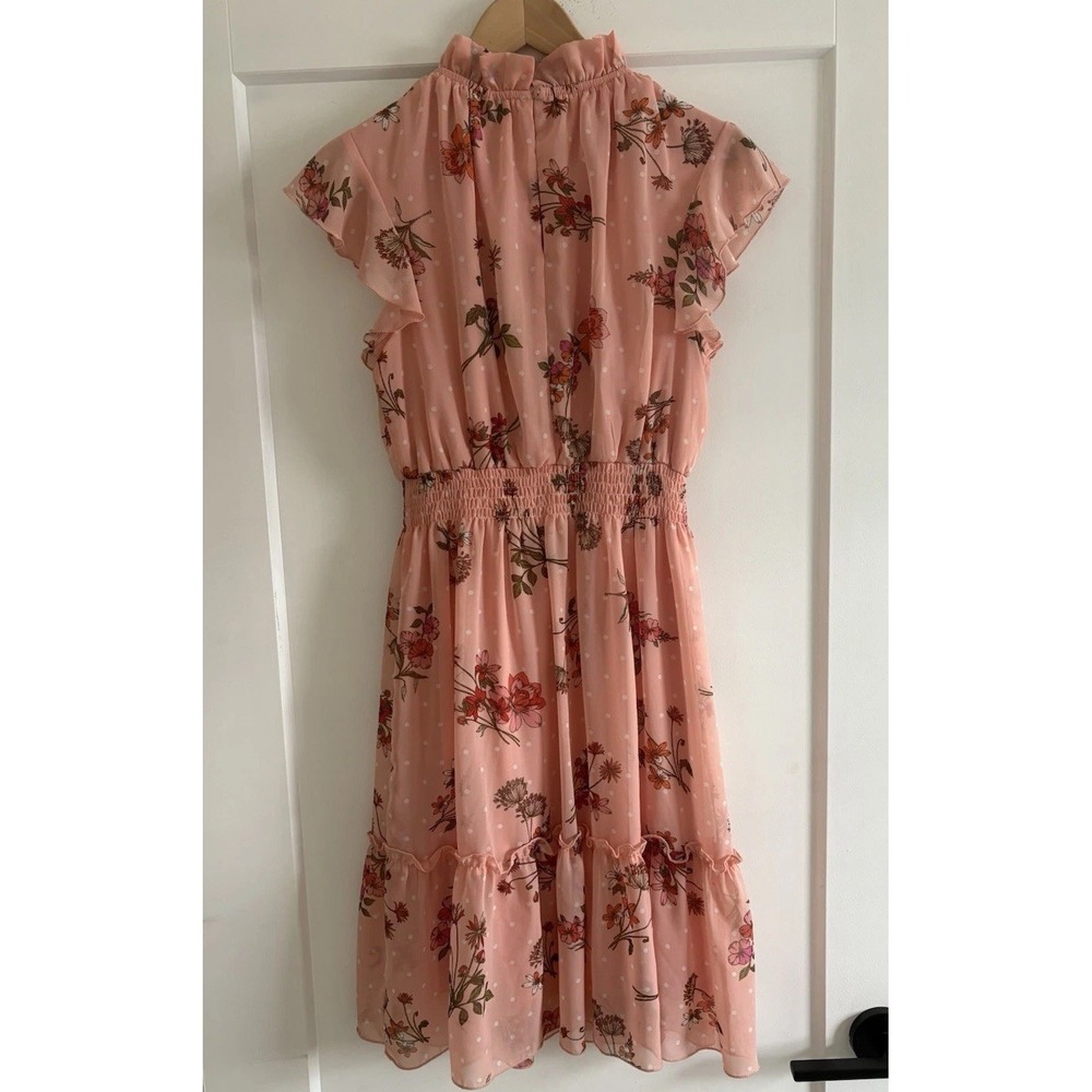 Kate • Lily Cottagecore Pink Floral Midi Dress 6 Ruffle Neck Flutter Sleeve Boho - Picture 3 of 13